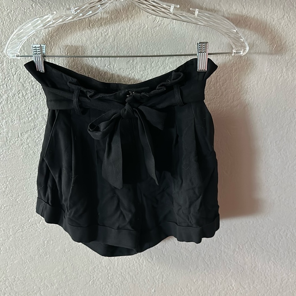 Black paper bag high waisted shorts
